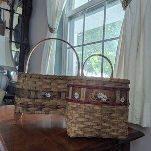 Rita Laferriere Handcrafted Brown Wicker Baskets with Floral Design
